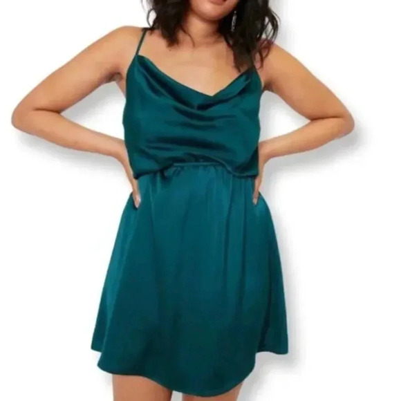 NWT Nasty Gal Green Satin Slip Dress - Picture 1 of 12